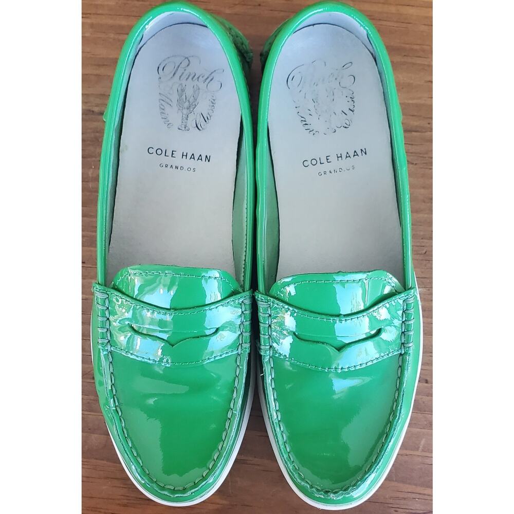 Cole Haan Pinch Weekender Penny Loafers in Vibrant Glossy Green Women's Size 7.5